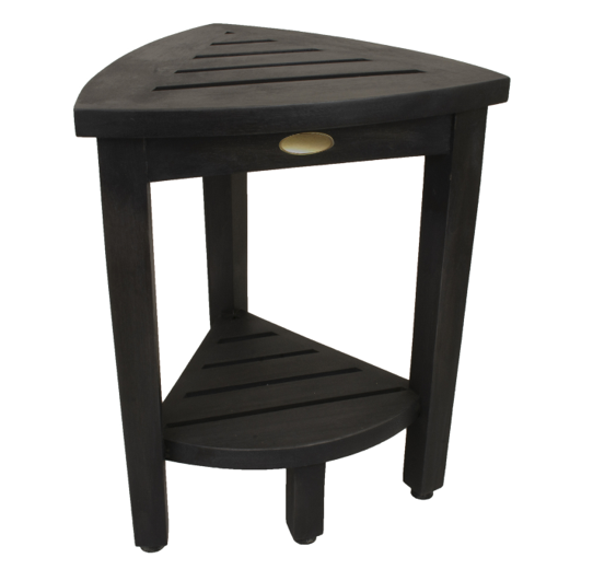 Mod Gray Teak 18'' Curvilinear Corner Shower Bench With Shelf