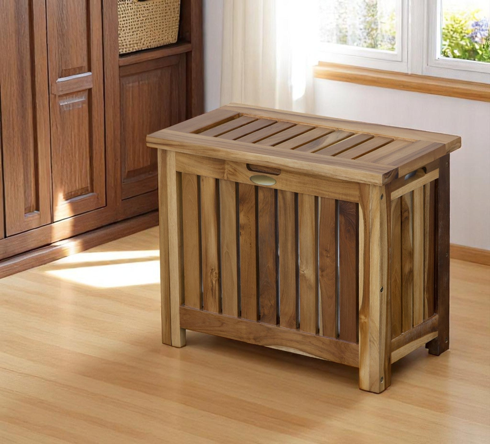 23 Brown Solid Wood Laundry Hamper With Lid
