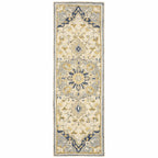 HomeRoots Wool 3'x8' Blue and Ivory Bohemian Runner Rug