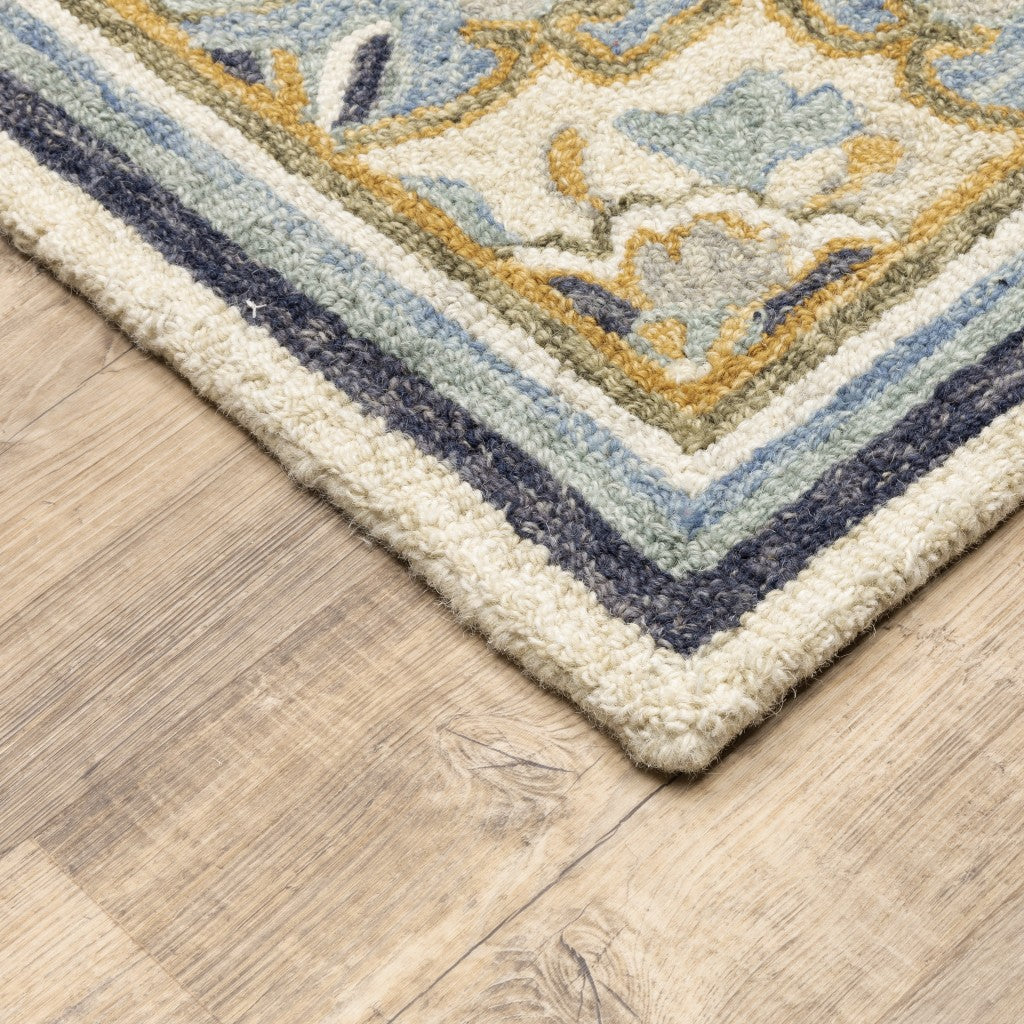 HomeRoots Wool 3'x8' Blue and Ivory Bohemian Runner Rug