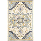 HomeRoots Wool 4'x6' Blue and Ivory Bohemian Rug