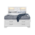 White Rubberwood Queen Bed With Bookshelves Headboard  Led Lightning  6 Drawers
