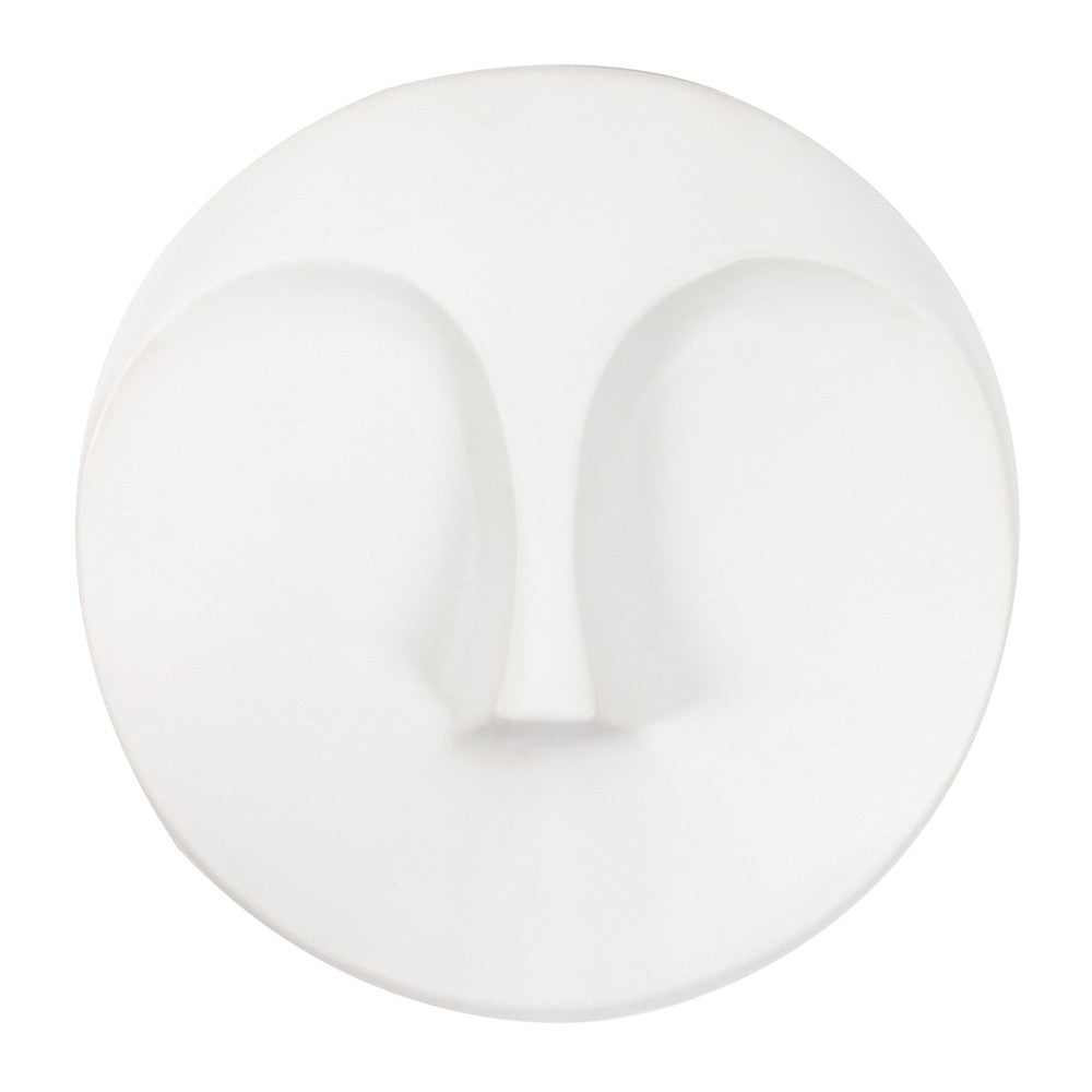 HomeRoots Round Matte White Glaze Finish Ceramic Face Wall Sculpture