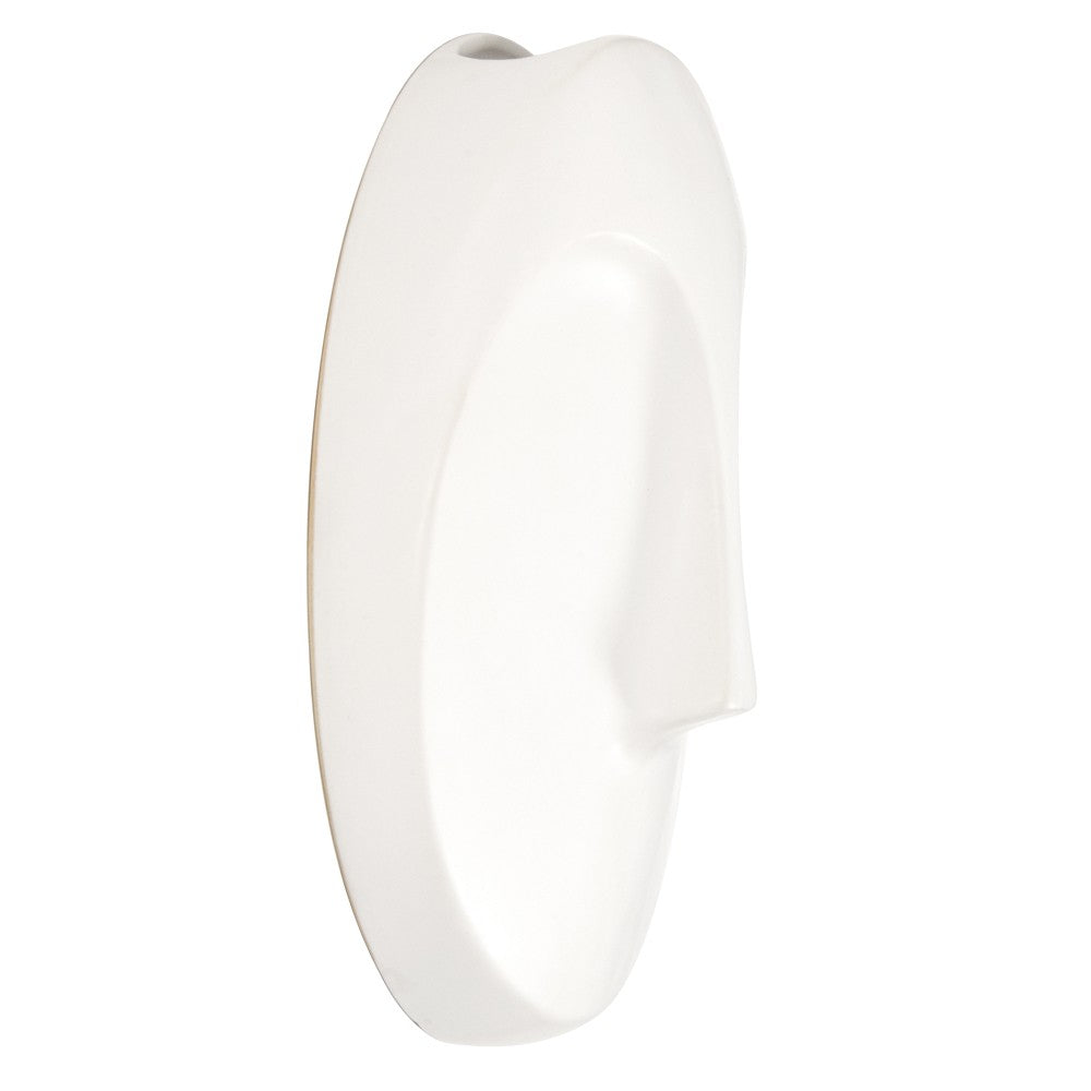 HomeRoots Round Matte White Glaze Finish Ceramic Face Wall Sculpture