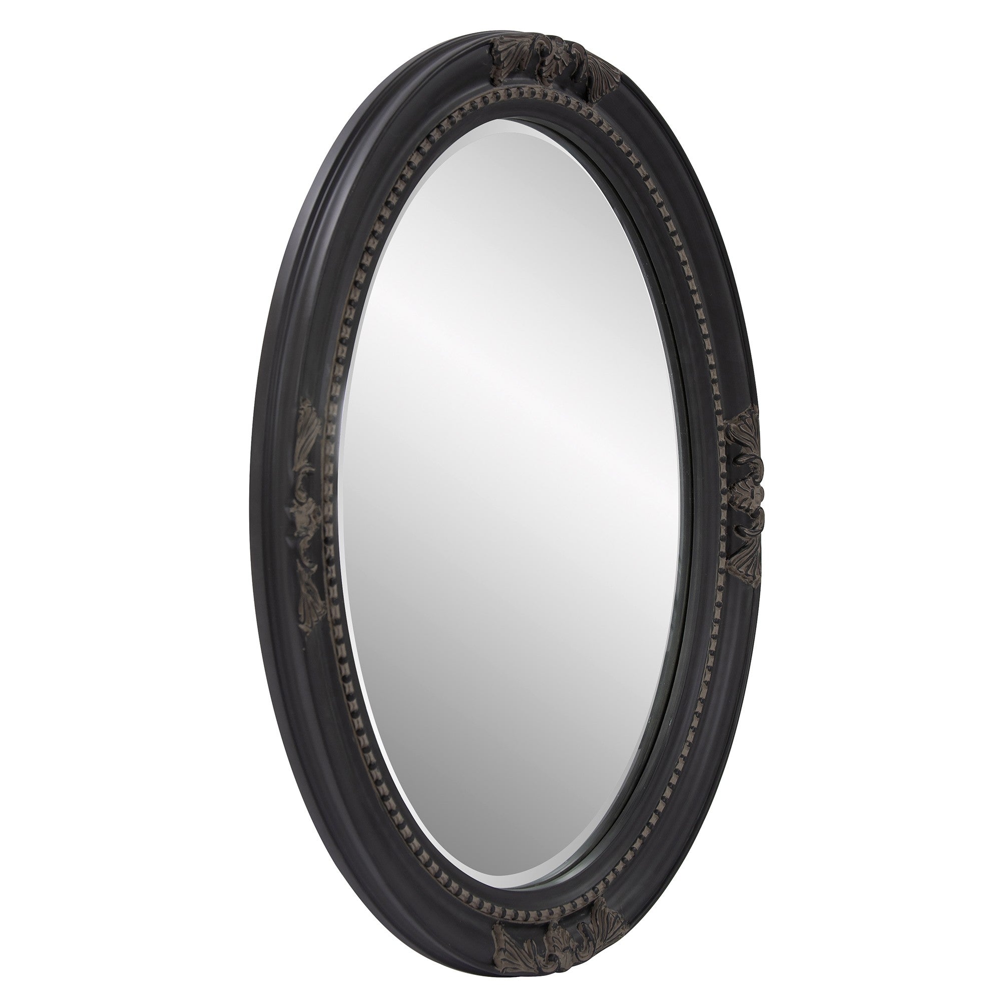 HomeRoots Oval Shaped Antique Black Finish Wood Frame Mirror
