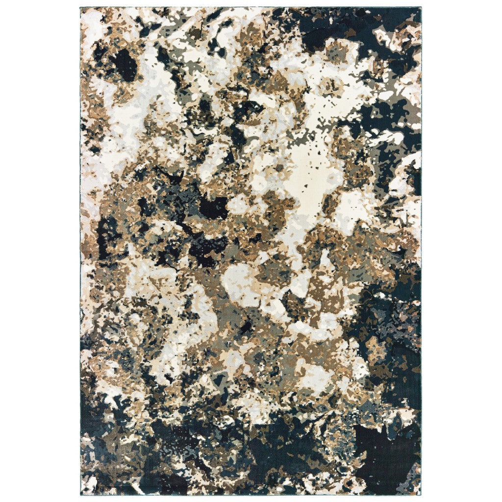 HomeRoots 7' X 10' Ivory Navy Abstract Marble Indoor Area Rug