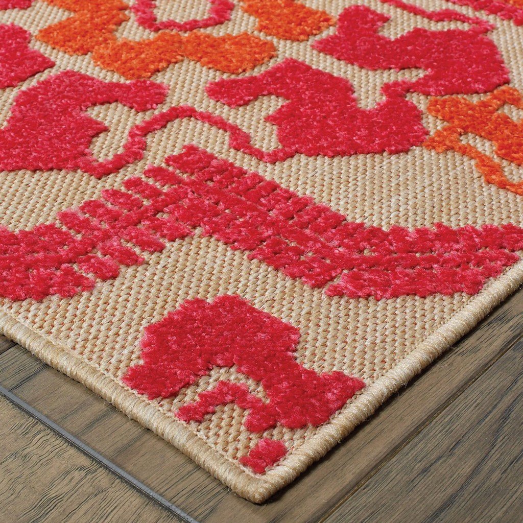 7' X 10' Pink And Orange Medallion Indoor Outdoor Area Rug
