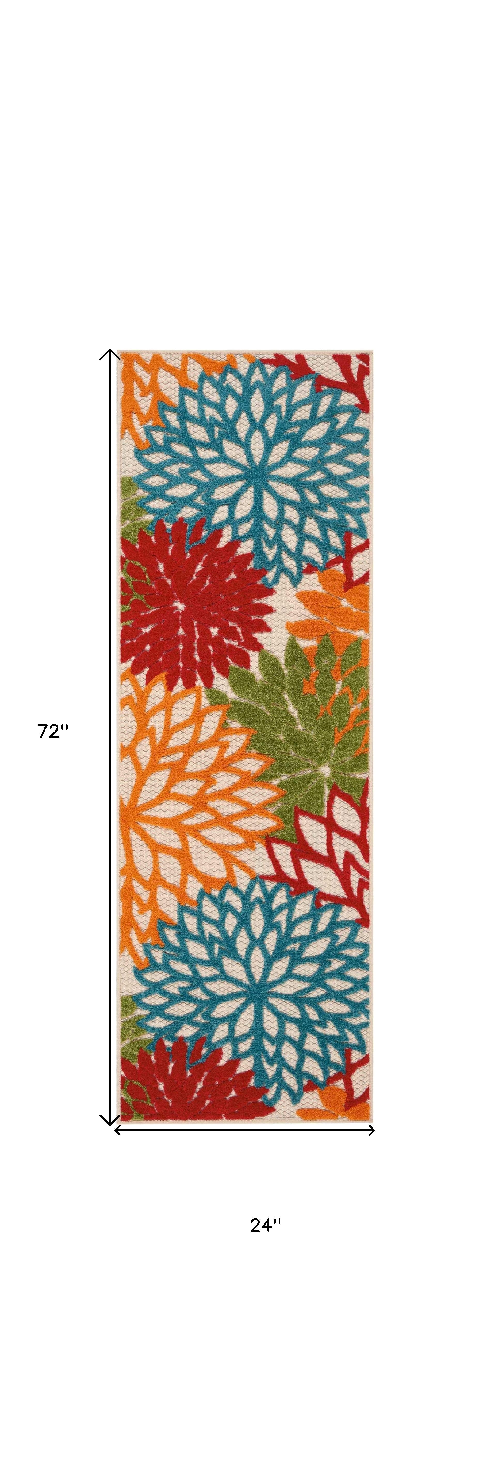 HomeRoots 100% Polypropylene 2â?? x 6â?? Green Floral Indoor Outdoor Runner Rug
