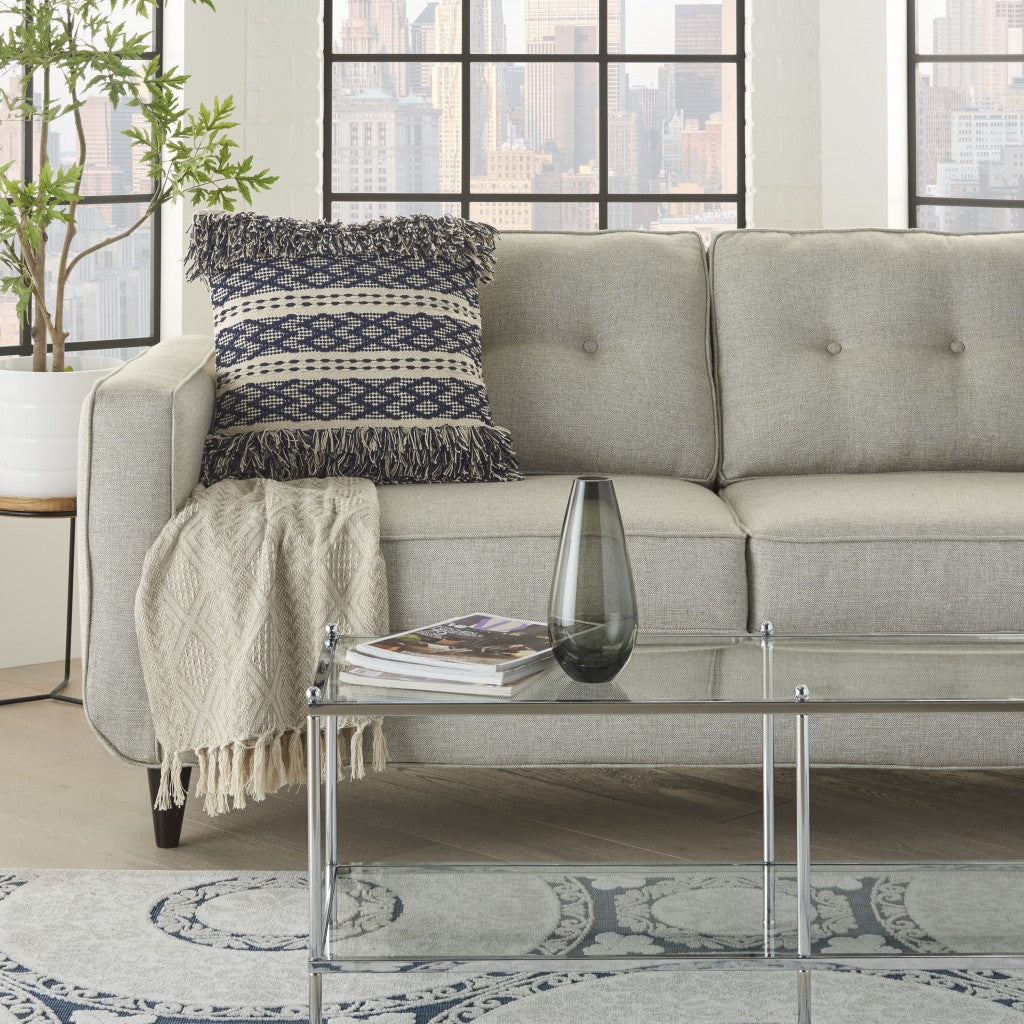 HomeRoots 100% Cotton Navy and Ivory Textured Throw Pillow