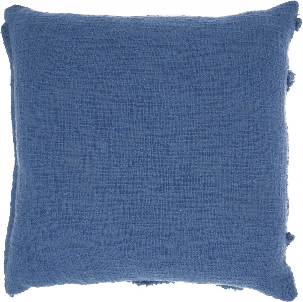 HomeRoots 100% Cotton Boho Chic Blue Textured Lines Throw Pillow