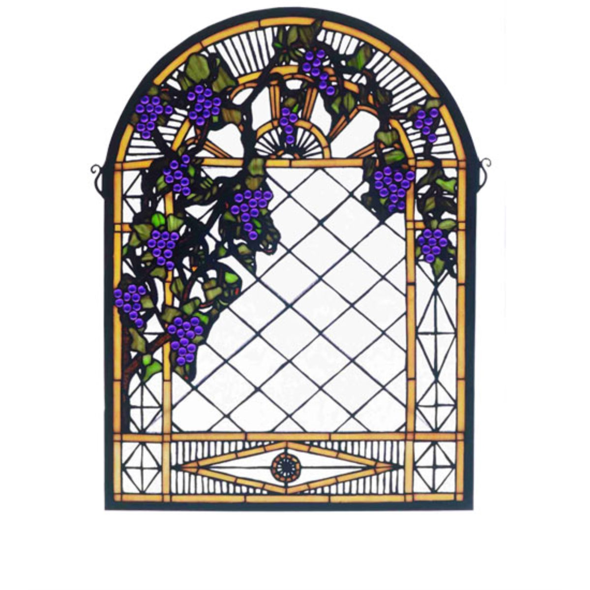 16 Inch W X 22 Inch H Grape Diamond Trellis Stained Glass Window