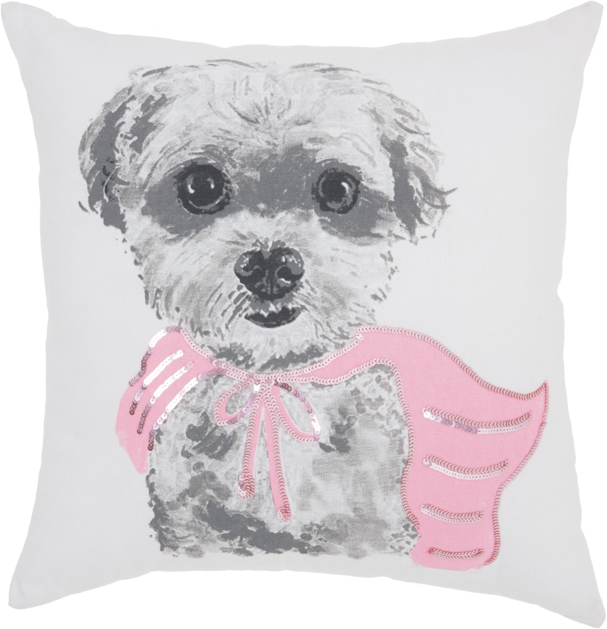 HomeRoots 100% Cotton White and Pink Super Pup Throw Pillow