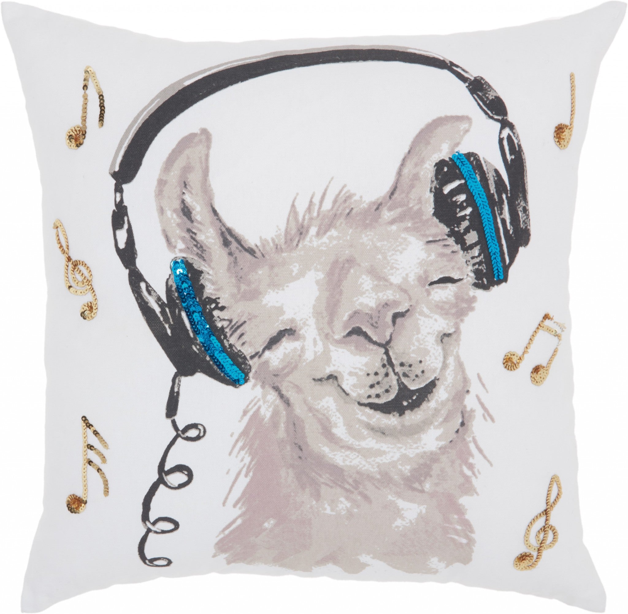 HomeRoots 100% Cotton White and Teal Groovy Llama Throw Pillow