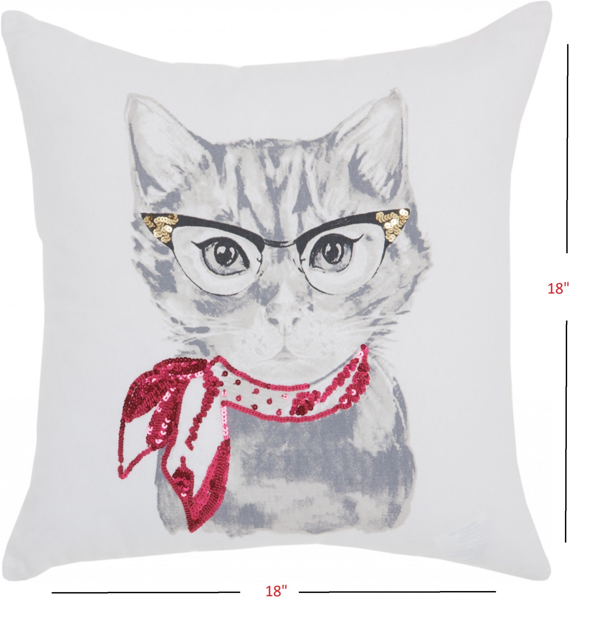 HomeRoots 100% Cotton White and Red Cool Kitty Throw Pillow