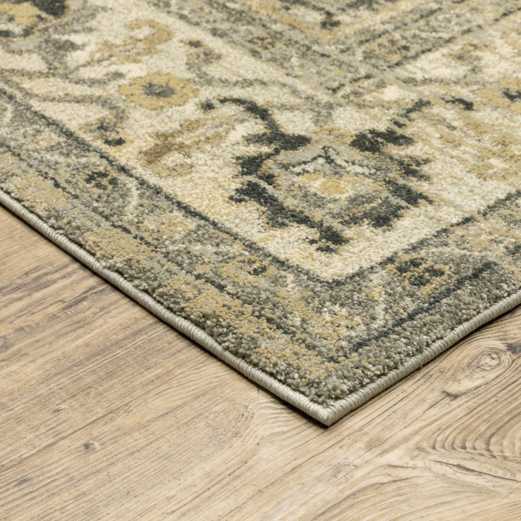 HomeRoots Polypropylene 5’ x 8’ Beige and Gray Traditional Medallion Indoor Area Rug