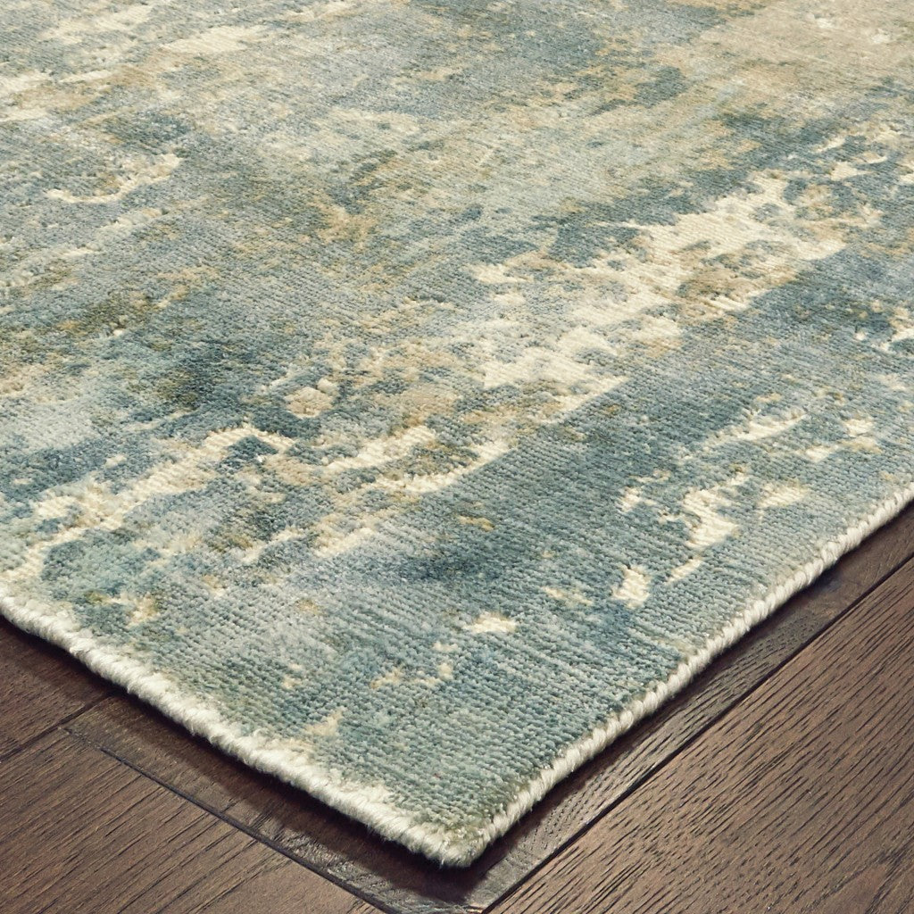 HomeRoots Viscose 3’ x 10’ Blue and Gray Abstract Splash Indoor Runner Rug