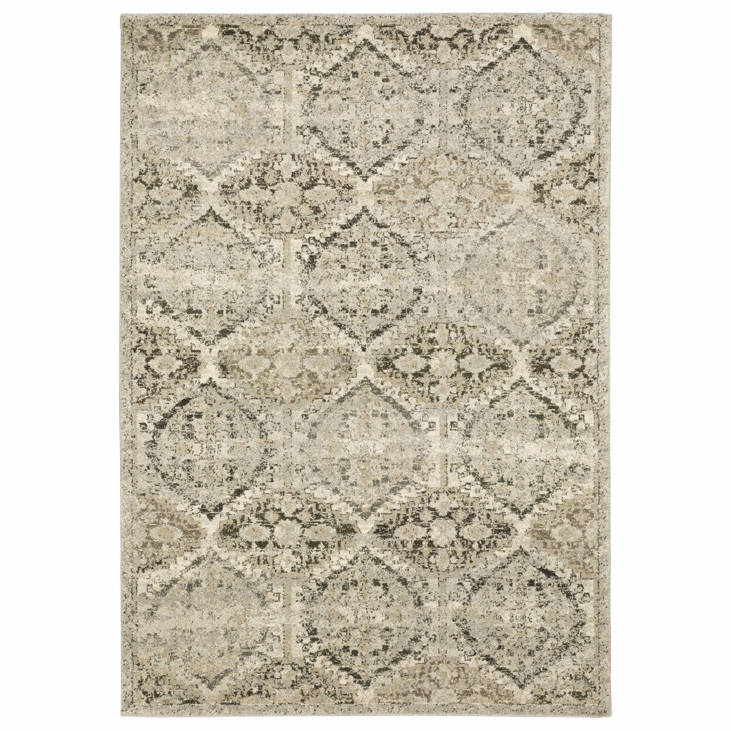 HomeRoots Polypropylene 8’ x 11’ Ivory and Gray Floral Trellis Indoor Area Rug