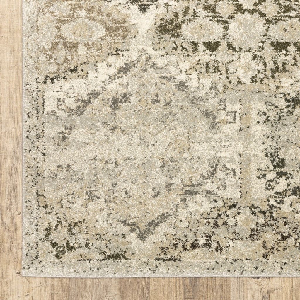HomeRoots Polypropylene 8’ x 11’ Ivory and Gray Floral Trellis Indoor Area Rug
