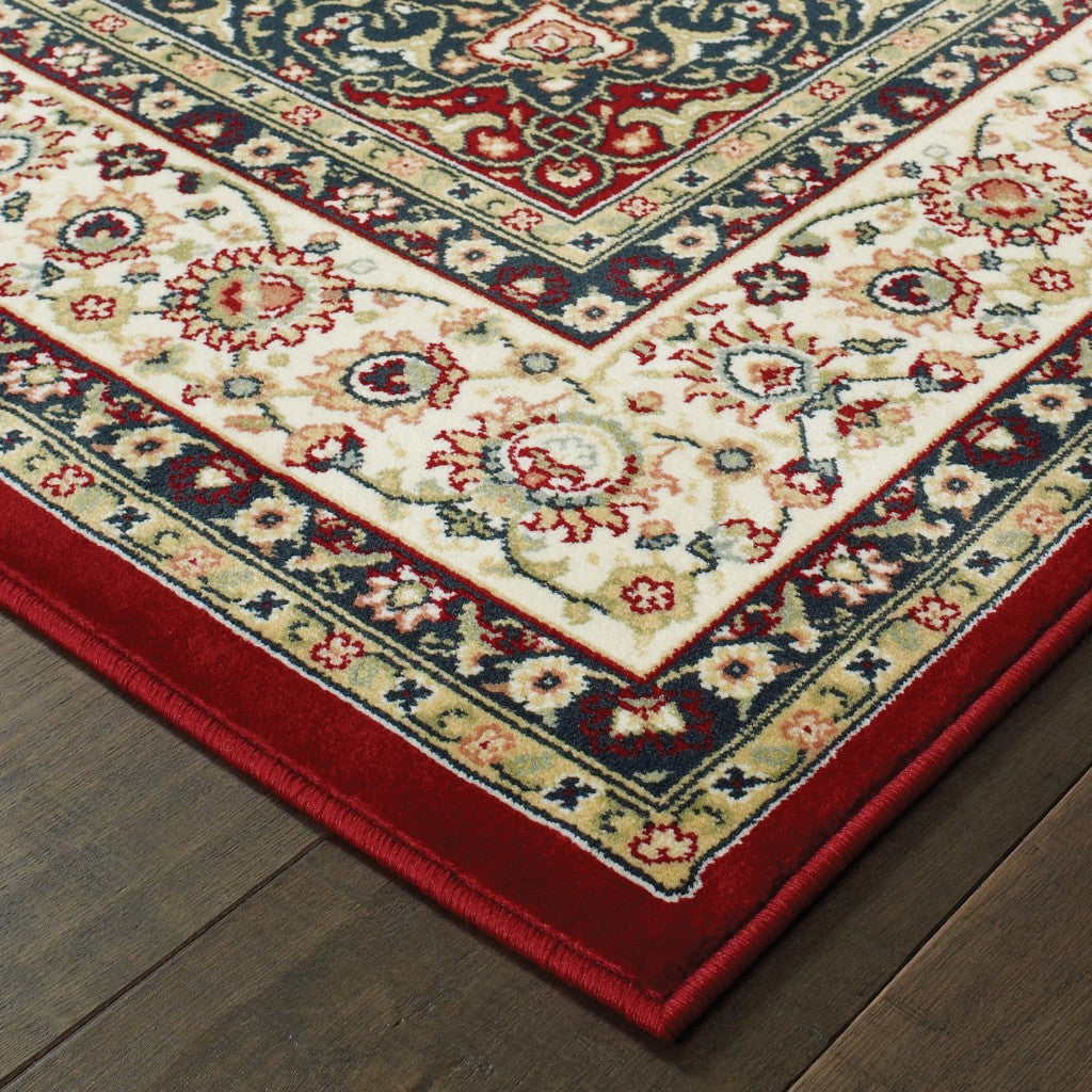 HomeRoots Polypropylene 8' Red Ivory Machine Woven Oriental Indoor Runner Rug
