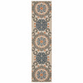 8 Grey Blue  Floral Indoor Outdoor Runner Rug
