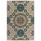HomeRoots 7' x 9' Blue and Gray Damask Indoor Outdoor Area Rug