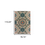 HomeRoots 7' x 9' Blue and Gray Damask Indoor Outdoor Area Rug