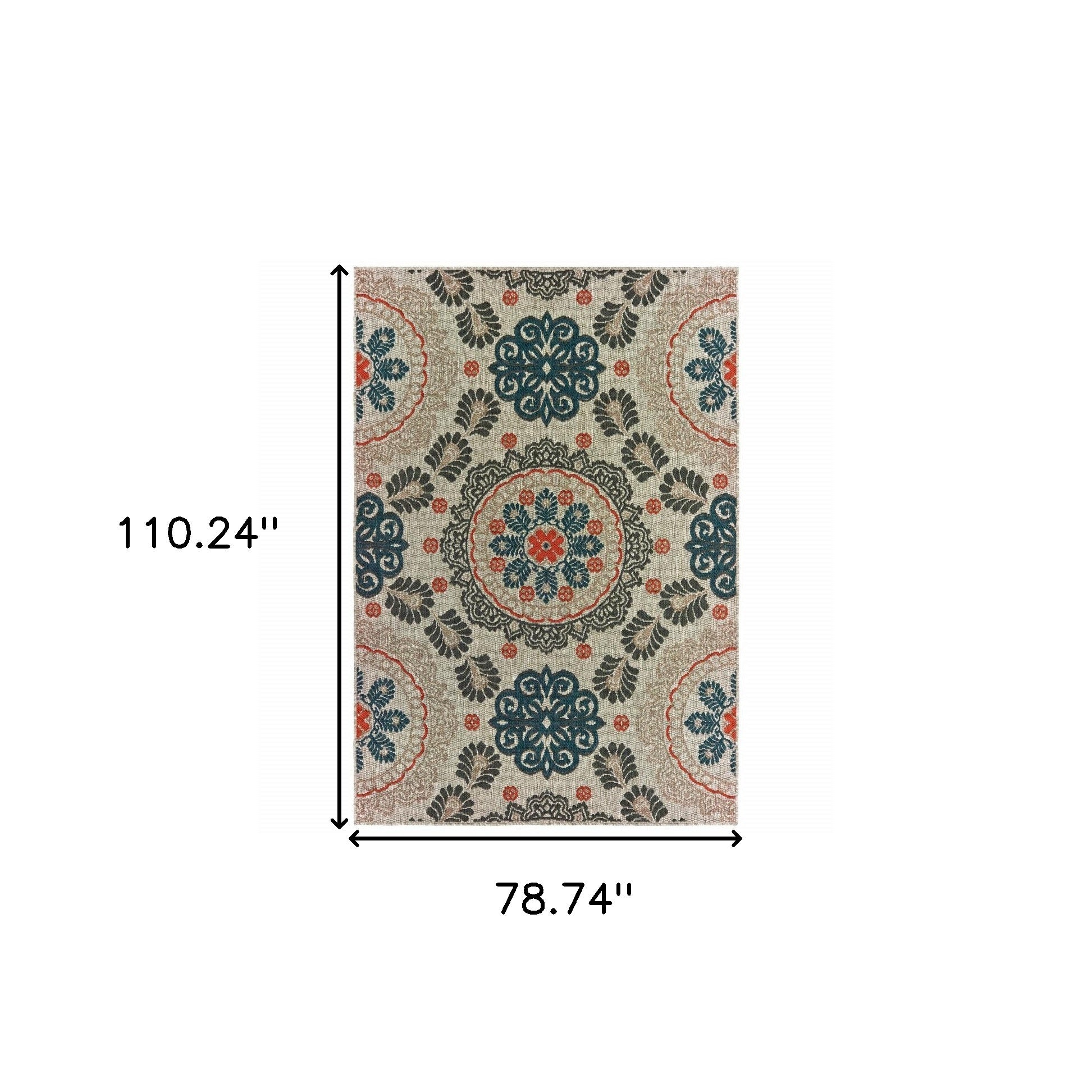 HomeRoots 7' x 9' Blue and Gray Damask Indoor Outdoor Area Rug