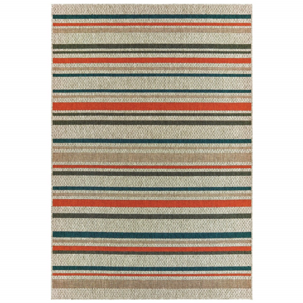 HomeRoots 5' x 7' Blue and Gray Striped Indoor Outdoor Area Rug