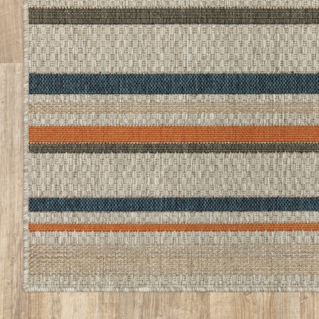 HomeRoots 7' x 9' Blue and Gray Striped Indoor Outdoor Area Rug