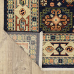 HomeRoots Wool, Nylon 5' x 8' Blue Ivory Machine Woven Medallion Indoor Area Rug
