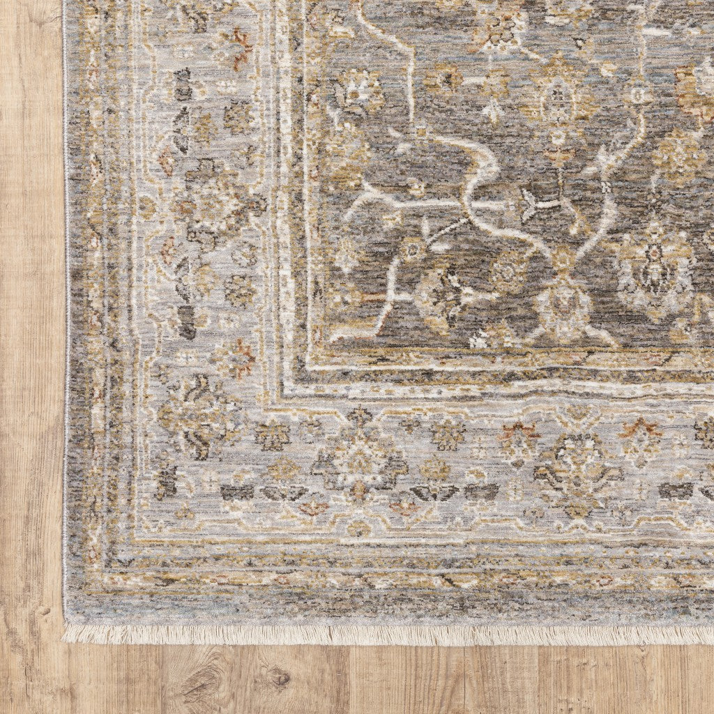 HomeRoots Polyester 2' x 3' Beige Grey Machine Woven Oriental Indoor Area Rug