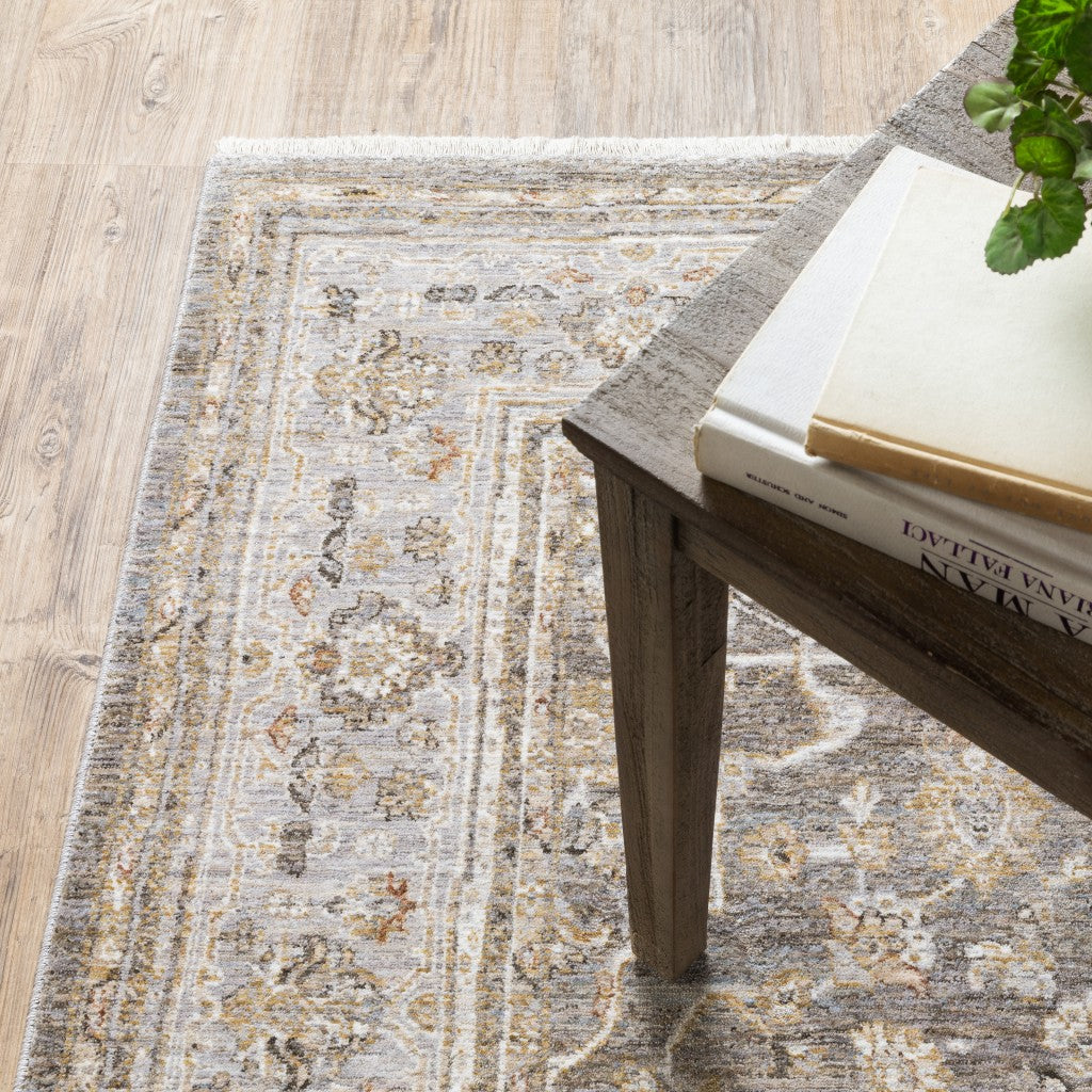 HomeRoots Polyester 2' x 3' Beige Grey Machine Woven Oriental Indoor Area Rug