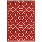 HomeRoots Polypropylene 4’x6’ Red and Ivory Trellis Indoor Outdoor Area Rug
