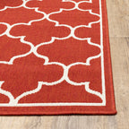 HomeRoots Polypropylene 4’x6’ Red and Ivory Trellis Indoor Outdoor Area Rug