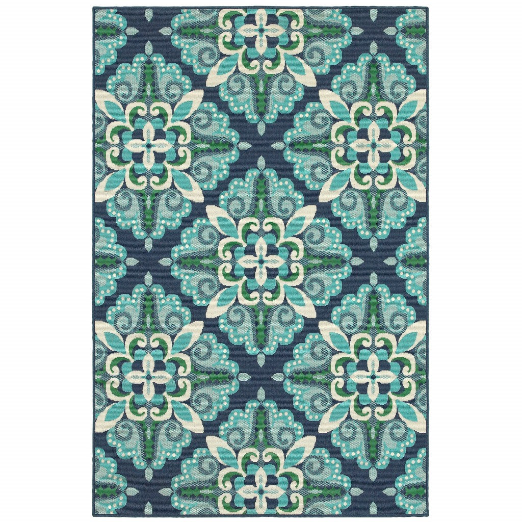 HomeRoots Polypropylene 5’x8’ Blue and Green Floral Indoor Outdoor Area Rug