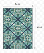 HomeRoots Polypropylene 5’x8’ Blue and Green Floral Indoor Outdoor Area Rug