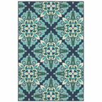 HomeRoots Polypropylene 7’x10’ Blue and Green Floral Indoor Outdoor Area Rug