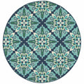8 Round Blue And Green Floral Indoor Outdoor Area Rug