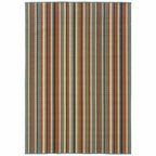 HomeRoots Polypropylene 8’x11’ Green and Brown Striped Indoor Outdoor Area Rug