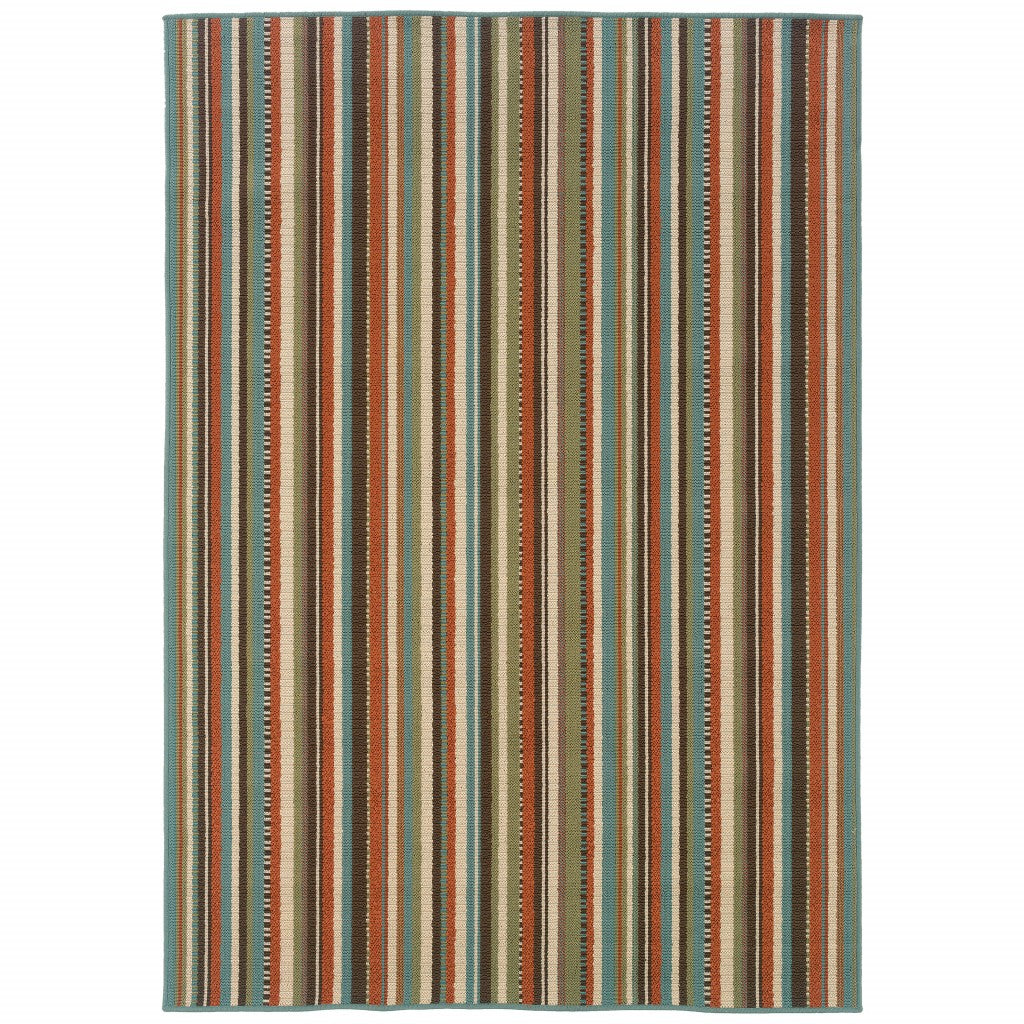 HomeRoots Polypropylene 8’x11’ Green and Brown Striped Indoor Outdoor Area Rug
