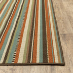 HomeRoots Polypropylene 8’x11’ Green and Brown Striped Indoor Outdoor Area Rug