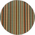 8 Round Green And Brown Striped Indoor Outdoor Area Rug