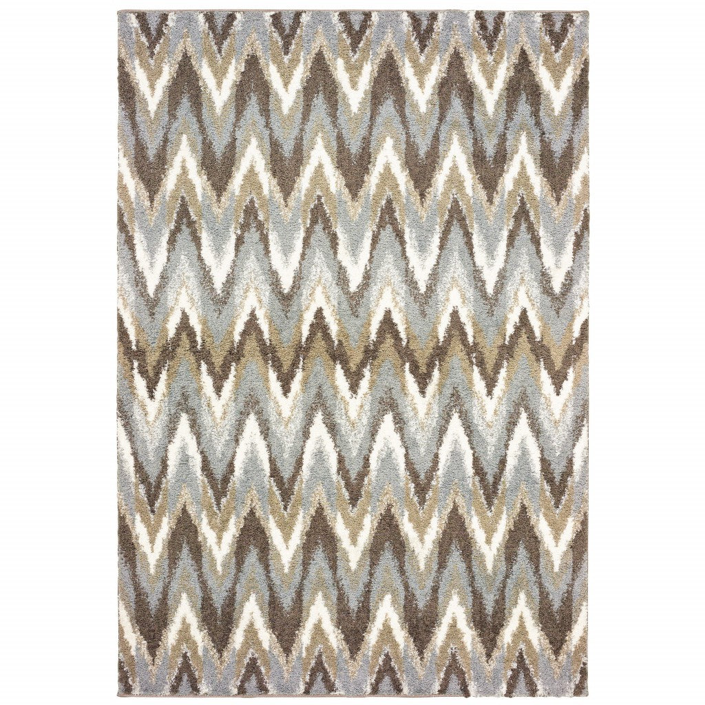 HomeRoots Grey Polyester 4’x6’ Gray and Taupe Ikat Pattern Area Rug