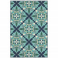 2X3 Blue And Green Floral Indoor Outdoor Scatter Rug