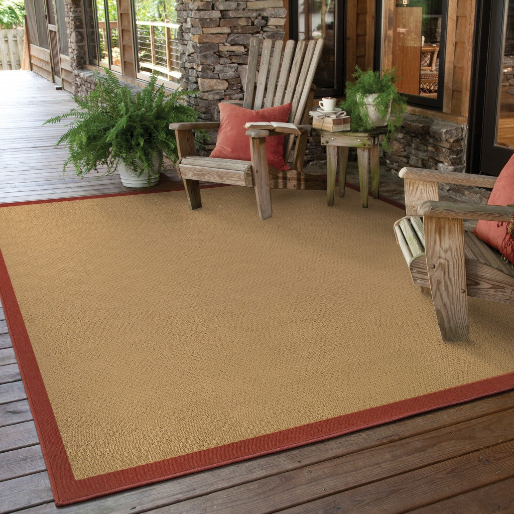 4X6 Beige And Red Plain Indoor Outdoor Area Rug