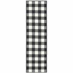 HomeRoots Polypropylene 2’x8’ Black and Ivory Gingham Indoor Outdoor Runner Rug