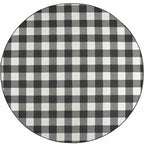 HomeRoots Polypropylene 8’ Round Black and Ivory Gingham Indoor Outdoor Area Rug