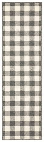 HomeRoots Grey Polypropylene 2’x8’ Gray and Ivory Gingham Indoor Outdoor Runner Rug