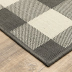 HomeRoots Grey Polypropylene 2’x8’ Gray and Ivory Gingham Indoor Outdoor Runner Rug