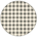 HomeRoots Grey Polypropylene 8’ Round Gray and Ivory Gingham Indoor Outdoor Area Rug